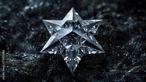 Star-shaped cut diamond. Luxury diamond in unique style. Very valuable diamond. Brilliant standing diamond star. photo