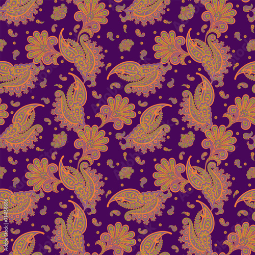 Paisley ethnic seamless vector pattern with floral elements.