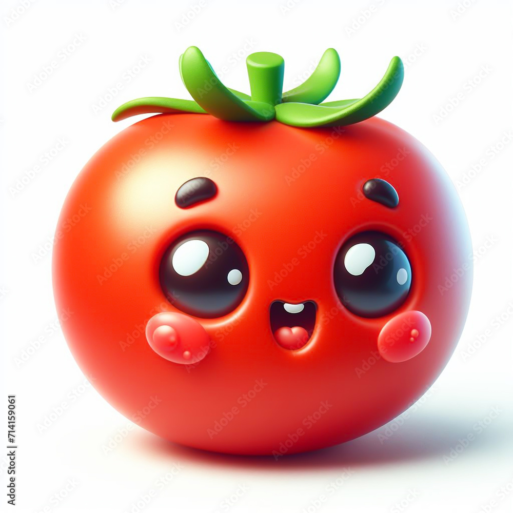 3D funny cartoon of a tomato. Agriculture, vegetables and healthy food. AI generated