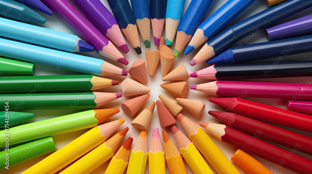 Naklejka premium Crayons - set of colored pencils arranged. on a white background. colored pencils