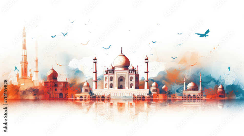 Happy Independence Day of India design, drawing isolated on white background. Generative ai
