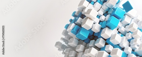 Art Image Of Cluster of 3D Cubes in Blue and White