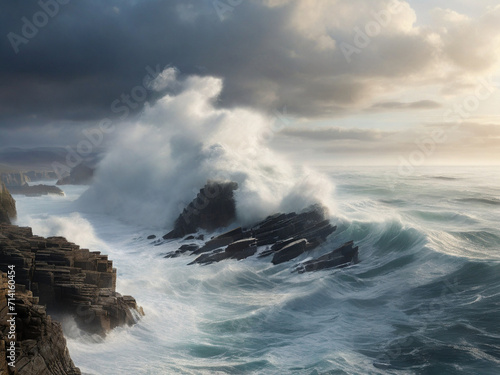 waves crashing on rocks