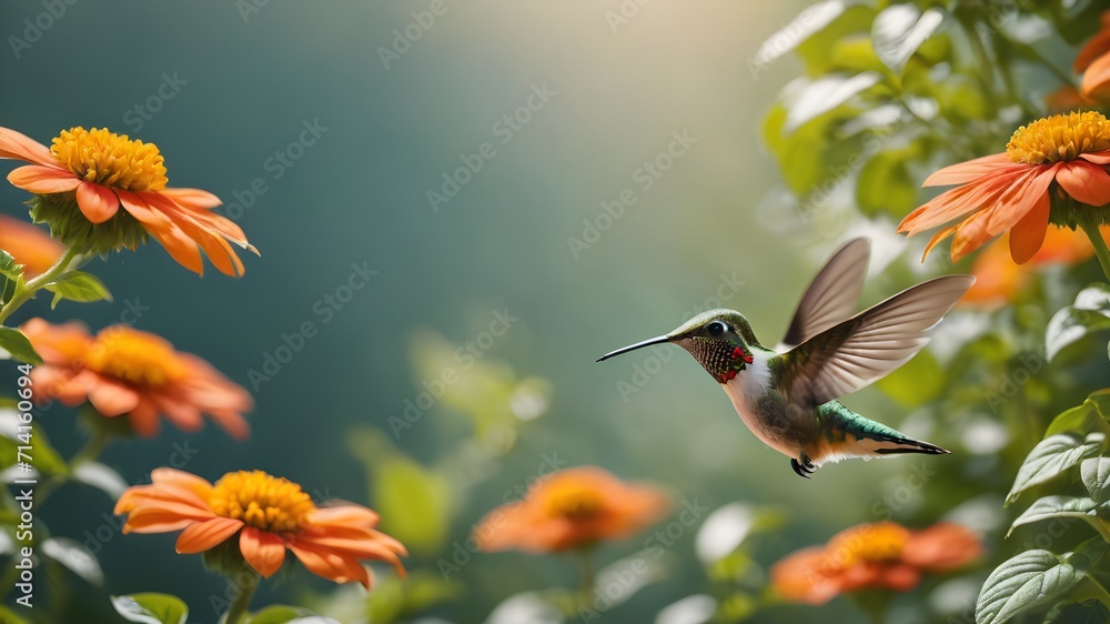Fototapeta premium hummingbird and flower beautiful spring season view