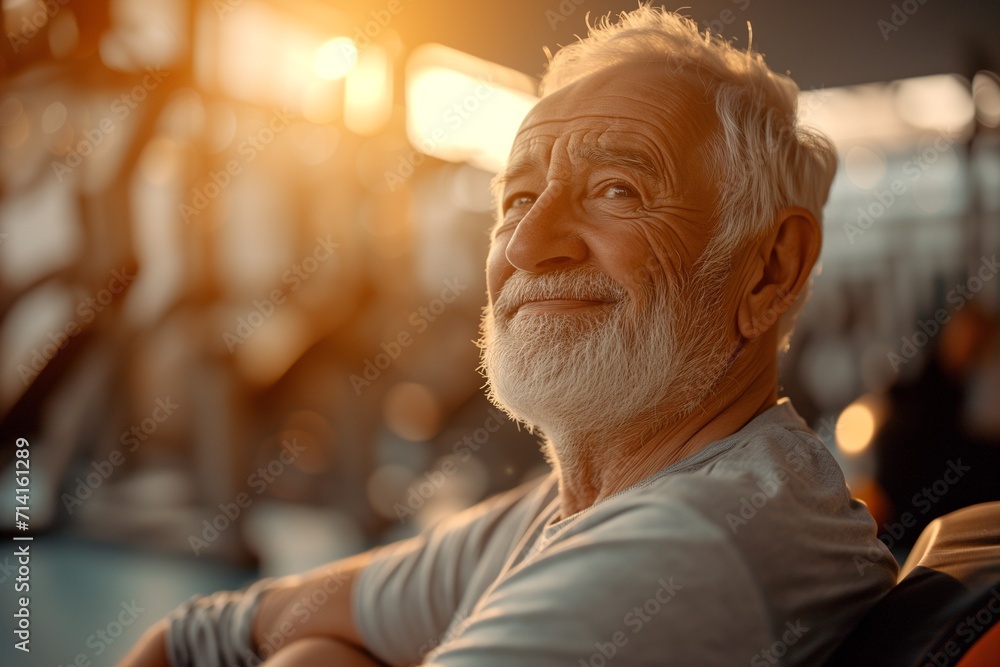 Elderly Man Focused on Gym Workout Elderly Man Focused on Gym Workout