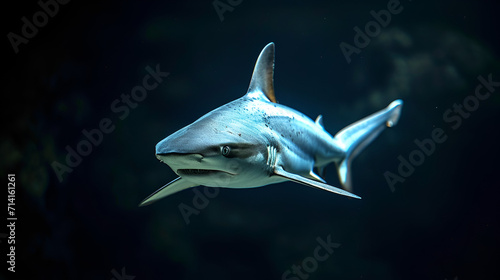 Shark on isolated black background, International Sealife Day, World Animal's Day, National Animals, Ocean Animals, Generative Ai