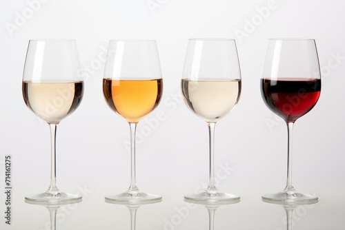 Different Wine Glasses with Different Wines Isolated with No Background