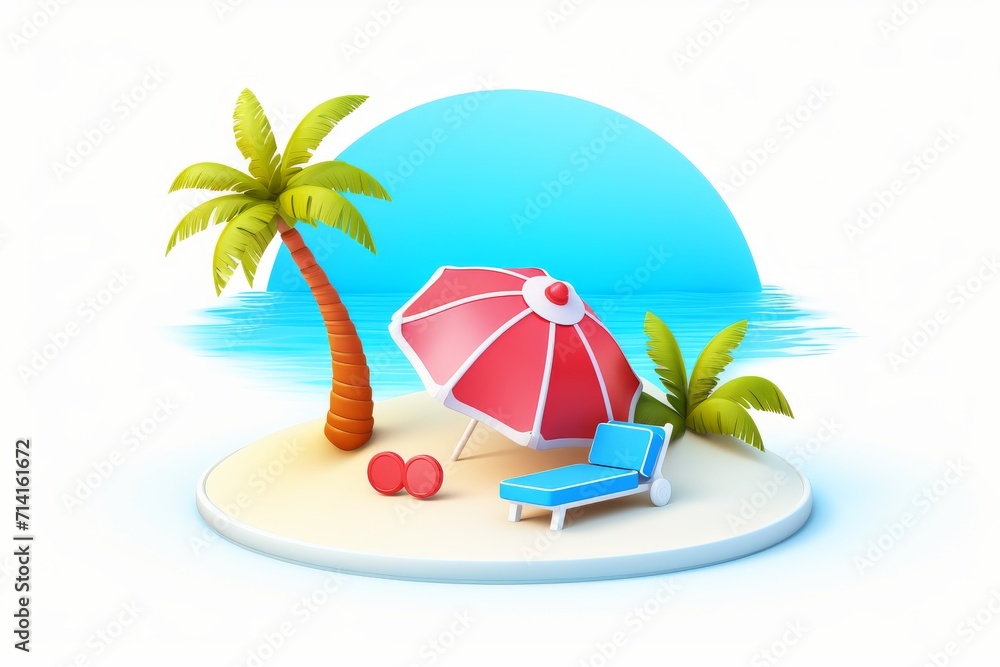3d beach vacation illustration icon