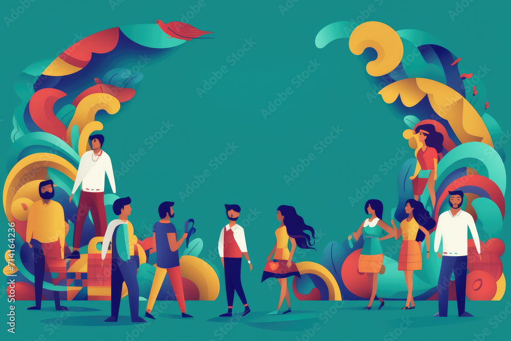 Illustration design from people and colorful shapes with blank text space