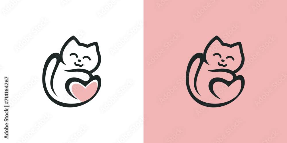 sleeping cat design icon with heart or love symbol, simple circle logo line style. the cat is asleep sleeping cat design icon with heart or love symbol, simple circle logo line style. the cat is asleep