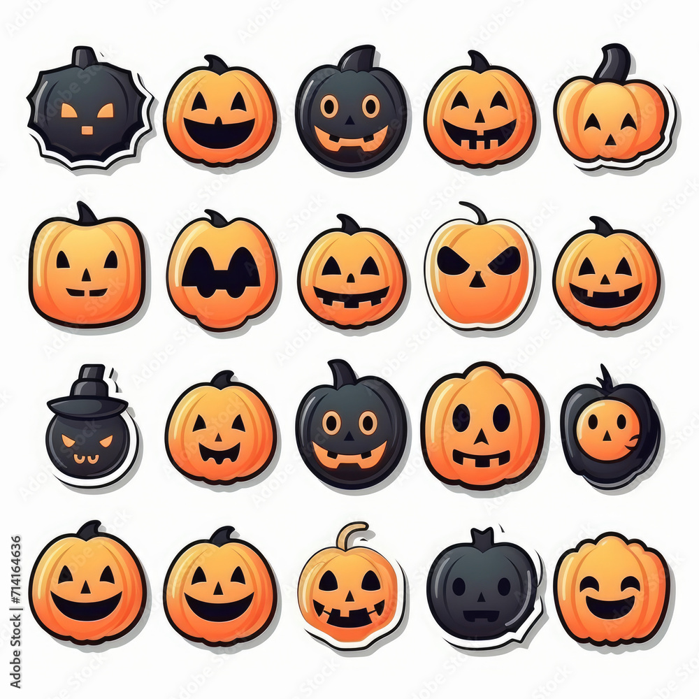 Illustration mixed Halloween object label set, white background Illustration mixed Halloween object label set, white background