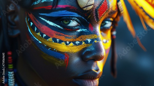 Tribal Painted African Woman with a Piercing Gaze. Generative ai photo