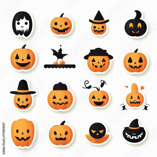 Illustration mixed Halloween object label set, white background