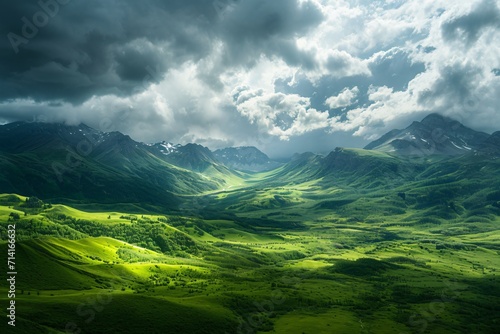 beautiful green scenery with many mountains below