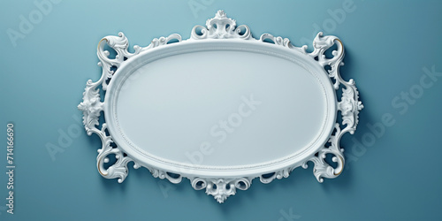 frame on a white background, Silver frame isolated on blue background, Vintage mirror frame mockup, beautiful mirror frame on the blue background 