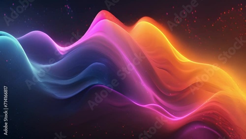Neon rainbow retro waves moving on black background. glowing neon lines, abstract background, equalizer, signal chart, ultraviolet spectrum, laser show, impulse power, energy, chaotic waves, looped an