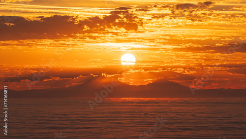 Sunrise over the Willamette Valley and Three Sisters as seen from Marys Peak.