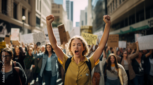 A stirring photo of activists in a climate change awareness rally, impactful visuals and passionate engagement showcasing the determination and importance of the environmental cause.