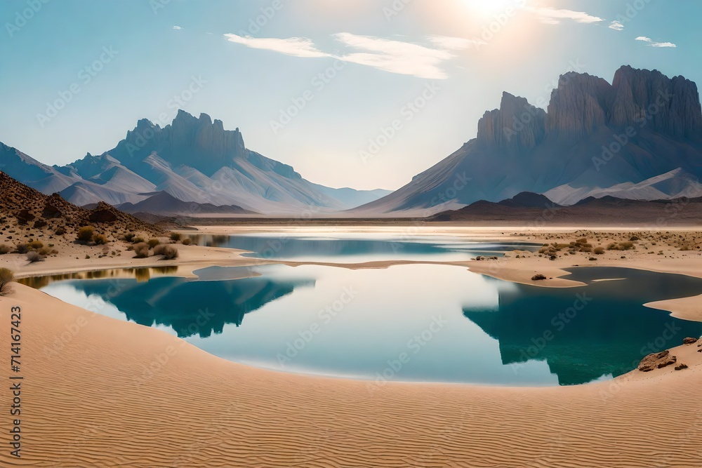 Obraz premium A lake in the desert is a fascinating and somewhat uncommon phenomenon