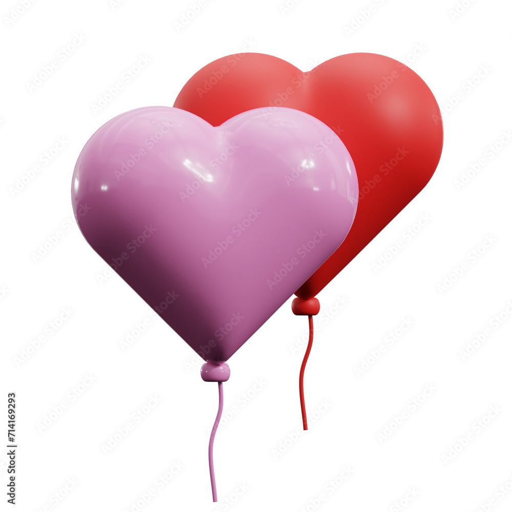 heart shaped balloons. 3d render.