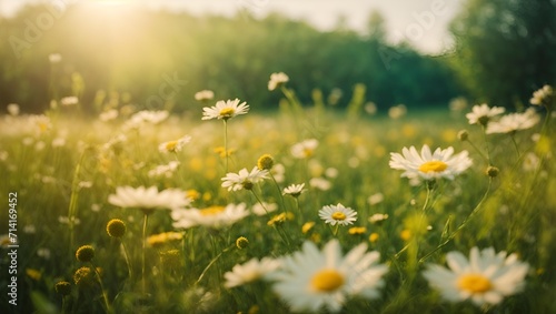 Field of daisies . Spring landscape