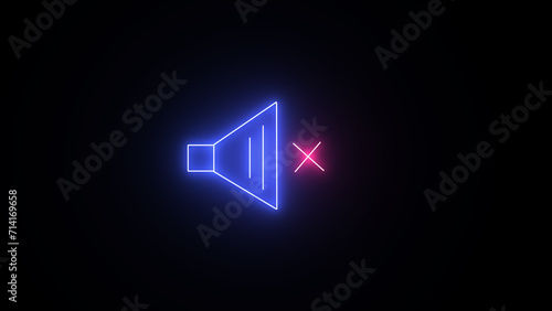 Bright neon ui ux icon on the speaker. Glowing speaker sign on black backdrop. photo