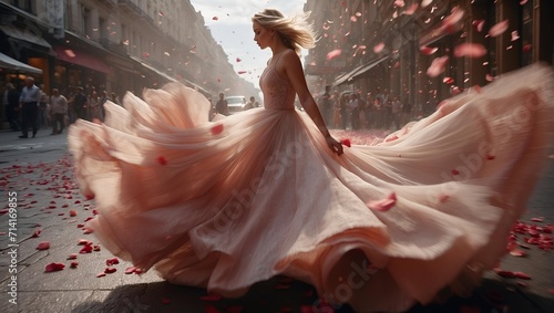 woman dancing in the street of roses photo