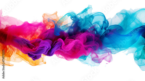  A mesmerizing display of colorful smoke patterns captured in stunning detail against a clean, white backdrop