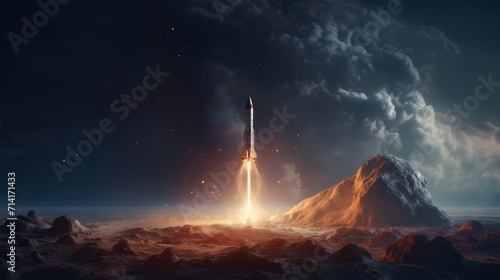 A powerful sight as a space rocket takes off into the dark expanse of the night, propelling astronauts into space photo