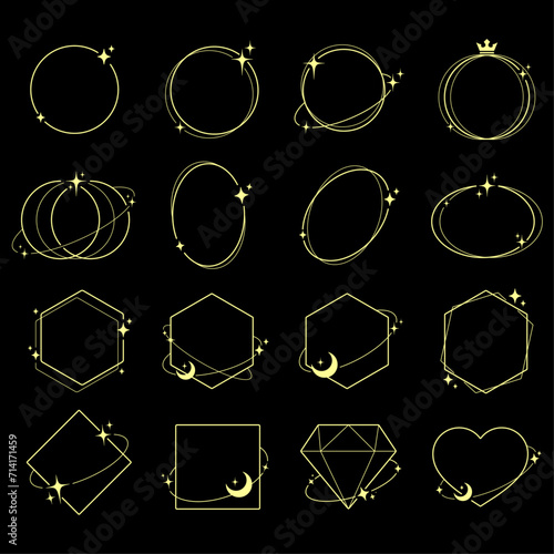 Vector en elementos de línea estética moderna simple marco lineal geométrico moderno con estrellas brillantes. Marco para diseño de logotipos.