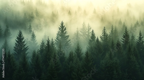 Misty Forest, A Serene Landscape Immersed in Fog With Abundant Trees