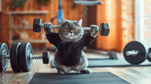 Curious Cat with Top of Gym Barbell