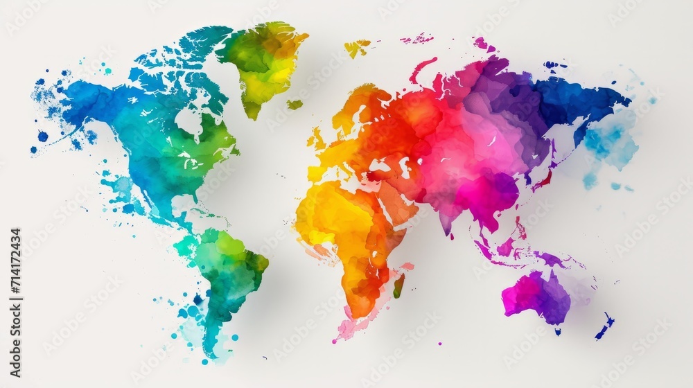 Naklejka premium Colorful World Map on White Background
