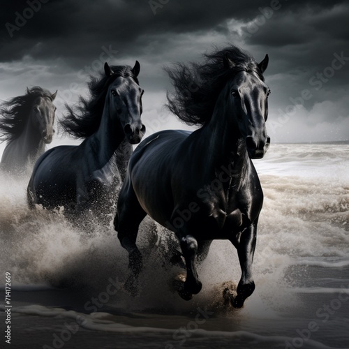 Very nice black horses image Generative AI © MiltonKumar
