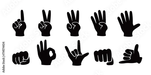 set of gesture hand silhouette design. fingers human sign and symbol.