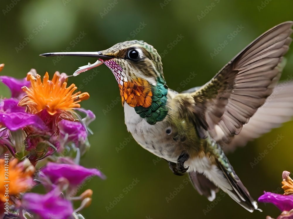hummingbird feeding on a flower hummingbird feeding on a flower