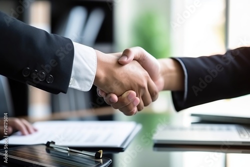 Businessman shaking hands a meeting with partners, with happiness outside, setting goals and planning the way to success. Collaborative teamwork.