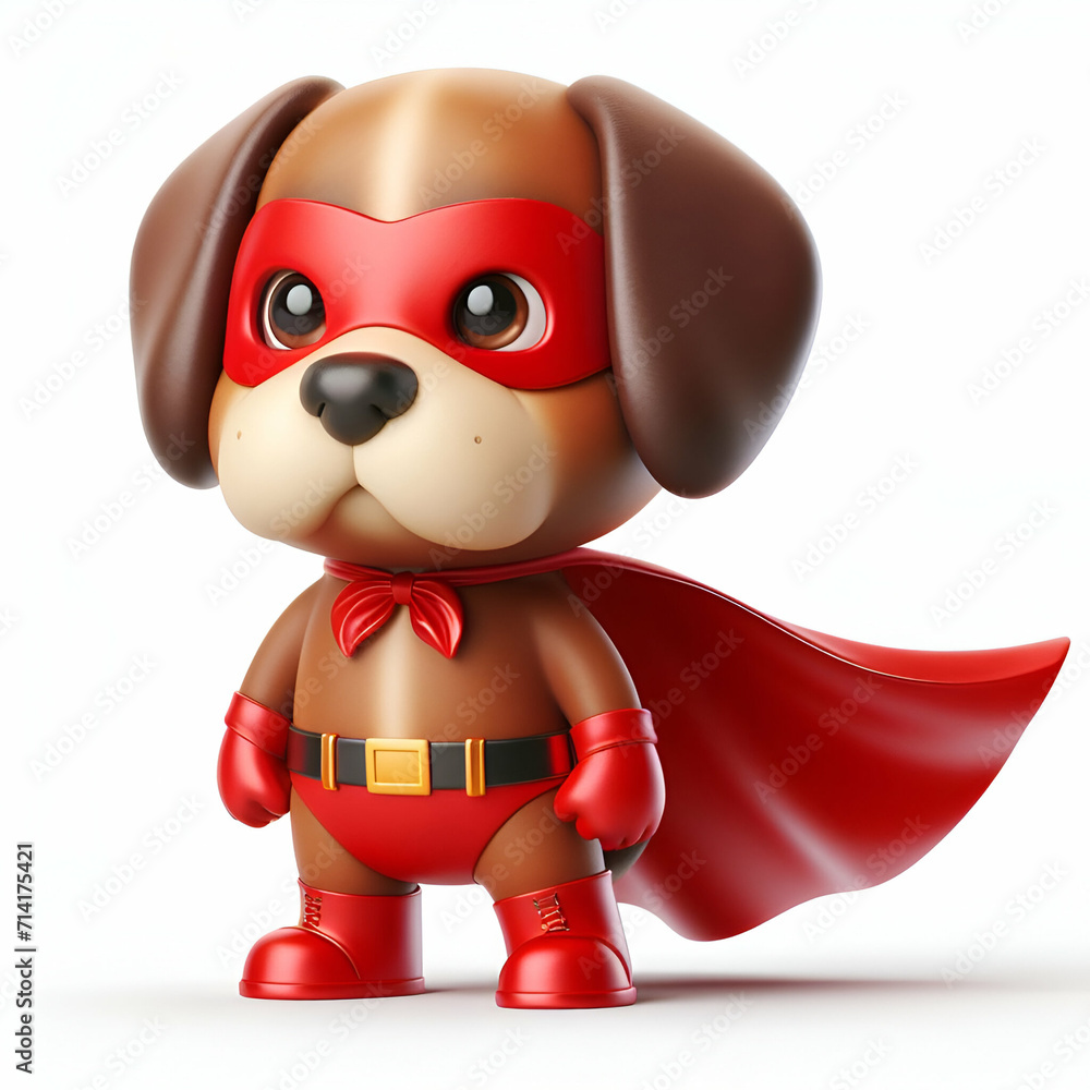 Superhero funny standing dog with red cape and mask on white background 