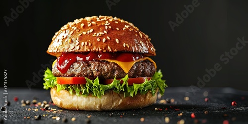 Obraz na płótnie Juicy just cooked burger with meat and cheese , fast food , delicious , background , wallpaper. w salonie