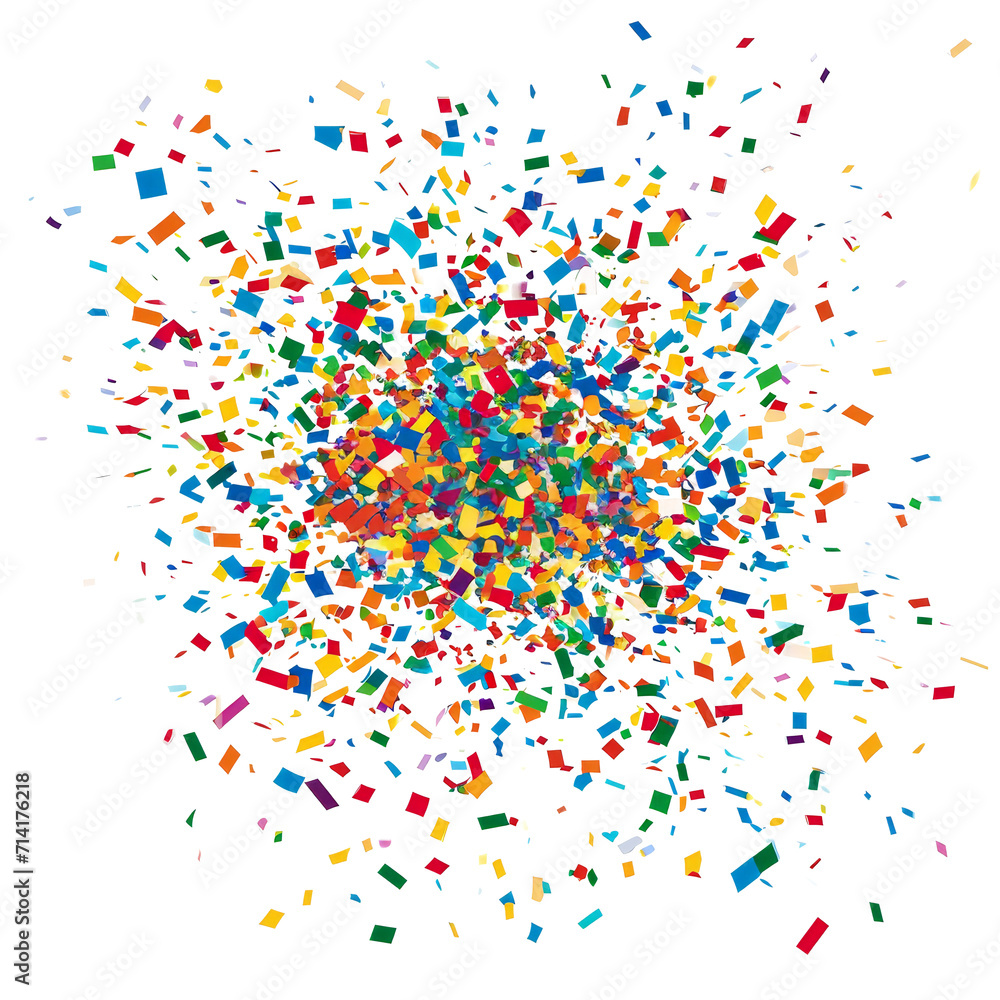 Burst of colorful confetti, transparent background (PNG)
