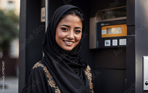 Confident Smiling emirate women, outdoor portrait. photo