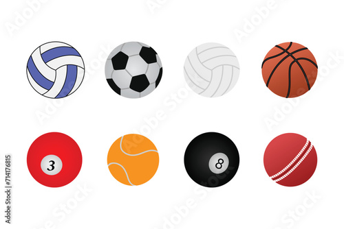 Realistic sports balls vector set. color ball and popular sports balls and bowls equipment  vector illustration. 