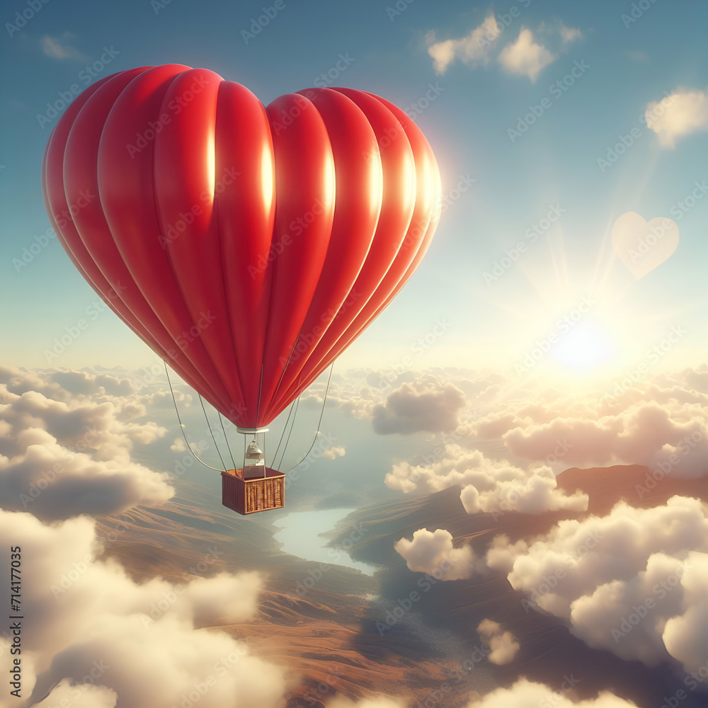 Fototapeta premium heart shaped air balloon up in the sky