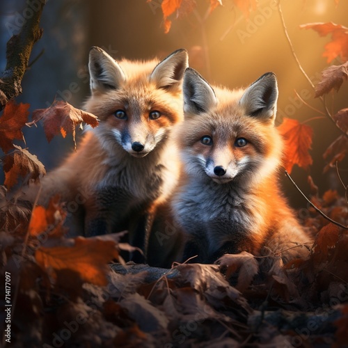 Very nice foxes looking forward image Generative AI