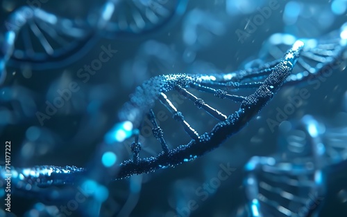 Blue light-shaded backdrop featuring DNA chromosomes and a double helix, space, Generative AI.