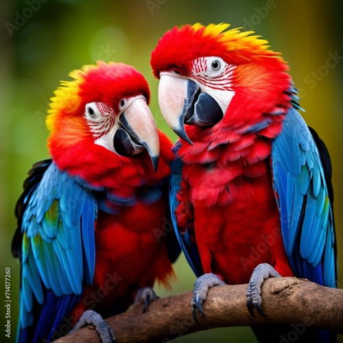 Very nice hair blue and red parrots image Generative AI