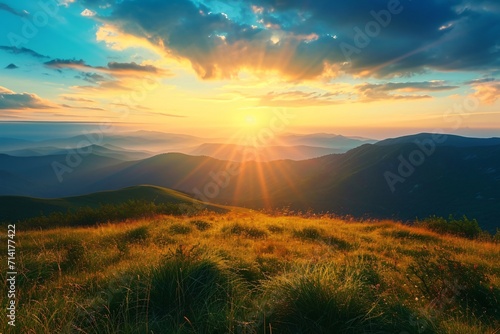 rural mountains and sunrise