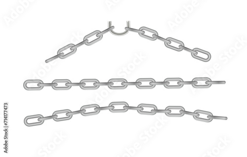 Free metal chain with whole or break steel chrome links. Collection of seamless metal chains colored silver. Vector
