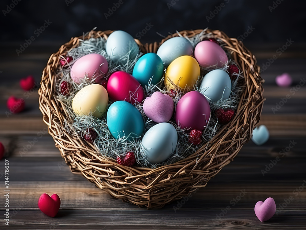 Empty wicker basket for mothers day love heart, Large birds nest for eggs Empty wicker basket for mothers day love heart, Large birds nest for eggs