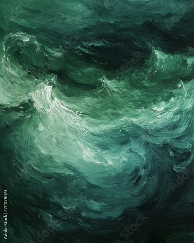 Green and White Waves Painting on Black Background © BrandwayArt
